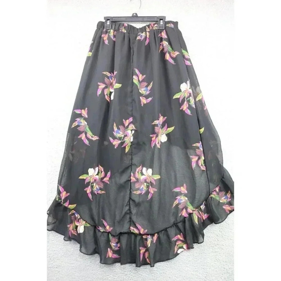 A New Day Hi-Lo Slip-On Wrap Skirt-Short-Size Medium-Black Chiffon w/Florals - Picture 10 of 11